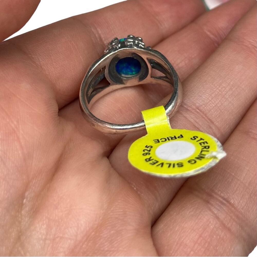Blue Fire Opal Ring Size 9 Solid 925 Sterling Sil… - image 8